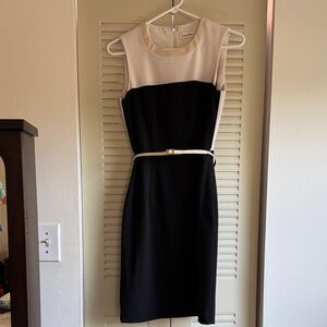 Calvin Klein Two-Tone Black and Cream Midi Dress